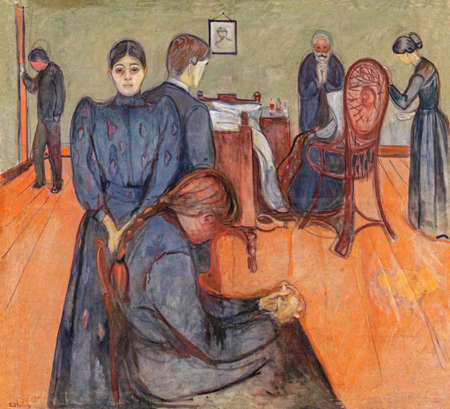 Edvard Munch, death in the sickroom, is an oil painting on canvas 1893 - by Norwegian painter Edvard Munch  (1863â1944).のeditorial素材