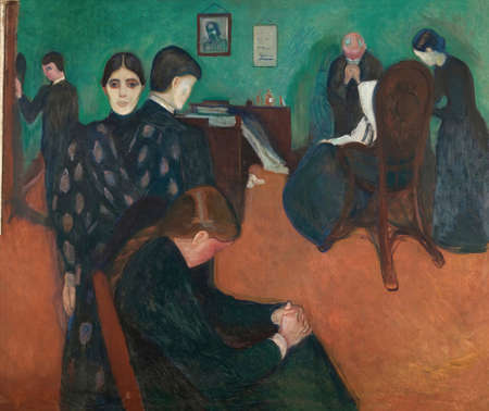 Edvard Munch, Death in the Sickroom (EspaÃ±ol: Muerte en el cuarto del enfermo) is an oil painting on canvas 1894 - by Norwegian painter Edvard Munch  (1863â1944).のeditorial素材