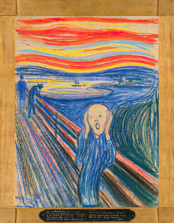 Edvard Munch, The Scream is an oil painting on cardboard 1893 - by Norwegian painter Edvard Munch  (1863â1944).のeditorial素材