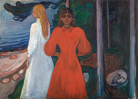 Edvard Munch, Red and White is an oil painting on canvas 1894 - by Norwegian painter Edvard Munch  (1863â1944).のeditorial素材