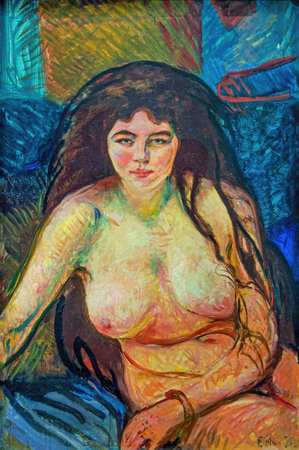 Edvard Munch, Weiblicher Halbakt  is an oil painting on canvas between 1902 - by Norwegian painter Edvard Munch  (1863â1944).のeditorial素材