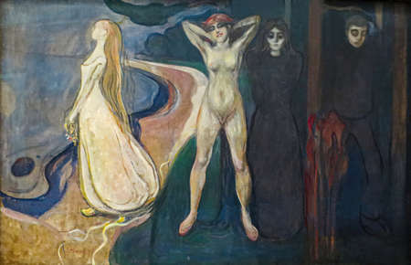 Edvard Munch, The Woman in Three Stages is an oil painting on canvas 1894 by Norwegian painter Edvard Munch  (1863â1944).のeditorial素材