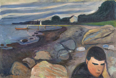 Edvard Munch, the Melancholy is an oil painting on canvas 1892 by Norwegian painter Edvard Munch  (1863â1944).のeditorial素材