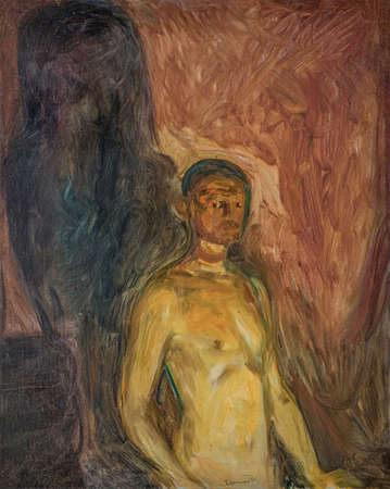 Edvard Munch, Self-Portrait in Hell is an oil painting on canvas between between 1903 - by Norwegian painter Edvard Munch 1863â1944.のeditorial素材