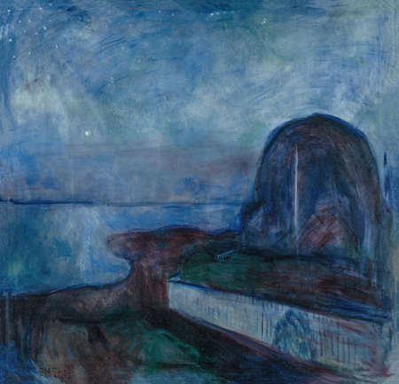 Edvard Munch, starry night is an oil painting on canvas 1893 - by Norwegian painter Edvard Munch  (1863â1944).のeditorial素材