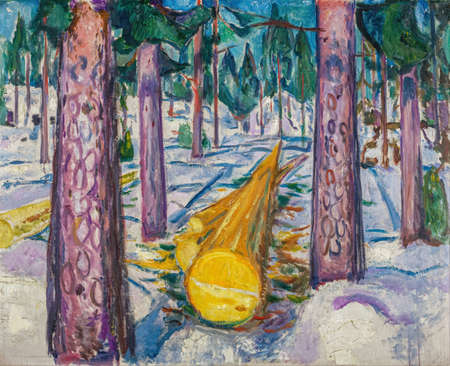 Edvard Munch, The Yellow Log is an oil painting on canvas between 1912 - by Norwegian painter Edvard Munch  (1863â1944).のeditorial素材
