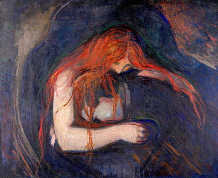 Edvard Munch, Vampire (Norsk: Vampyr
EspaÃ±ol: Vampiro), is an oil painting on canvas 1895 - by Norwegian painter Edvard Munch  (1863â1944).のeditorial素材