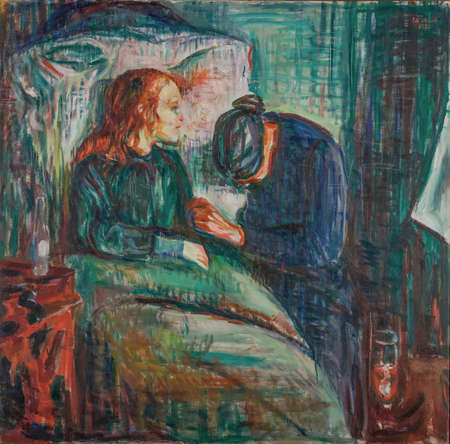 Edvard Munch, The Sick Child is an oil painting on canvas 1927 - by Norwegian painter Edvard Munch  (1863â1944).のeditorial素材
