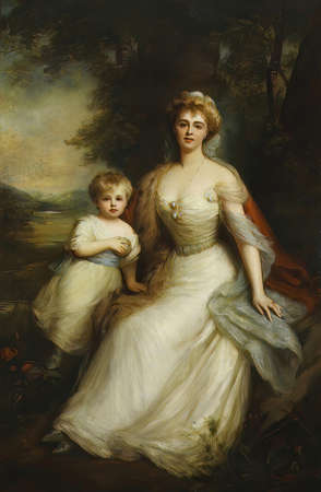 Mary Theresa (Daisy) von Hochberg, the first wife of Hans Heinrich XV, with his son Hans Heirich XVII, by ellis william roberts  1860â1930.のeditorial素材