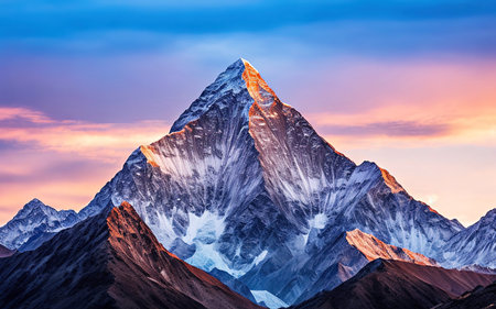 Beautiful mountain landscape at sunset in Himalayas, Nepal.の写真素材