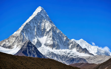 Mount Everest, the highest mountain in the world, trekking in Nepal.の写真素材