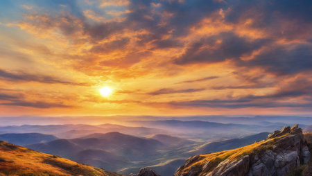 Dramatic Sunset over mountains, Black Balsam, North Carolina, USA.の写真素材