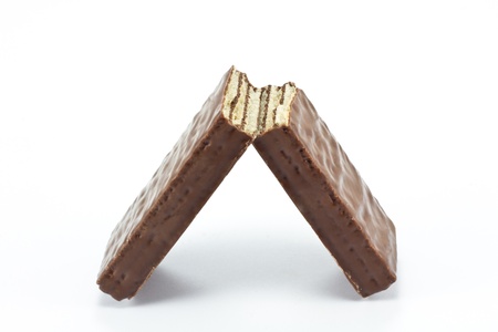 chocolate wafers on white backgroundの写真素材