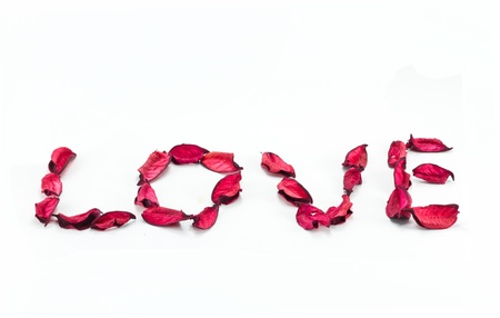 'love' written with flower petalsの写真素材
