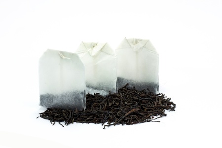 Tea bags and dried tea leavesの写真素材