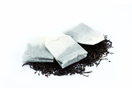 Tea bags and dried tea leavesの写真素材