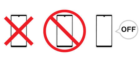 an illustration that prohibits the use of a smartphone. It is three patterns of the bat mark, the circle, and the callout.のイラスト素材