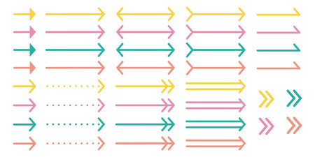 an arrow set of the right direction of a cute hue. There are 4 patterns of colors.のイラスト素材
