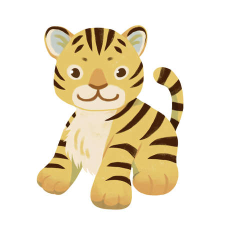 an illustration of a tiger baby who looks at here laughing with a smileのイラスト素材