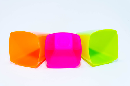 colorful plastic mugsの写真素材