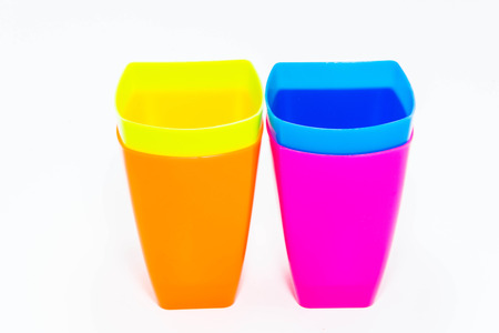 colorful plastic mugsの写真素材