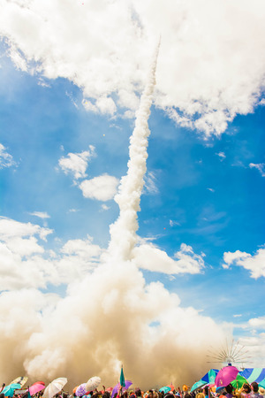Traditonal Thai Rocket Launch Festival launch on a sky backgroundのeditorial素材