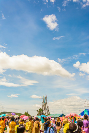 Traditonal Thai Rocket Launch Festival launch on a sky backgroundのeditorial素材