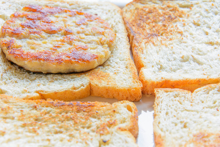 tasty burgers with bread on dish ( shallow depth on field)の写真素材