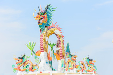 Chinese dragon sculpture on the platformの写真素材