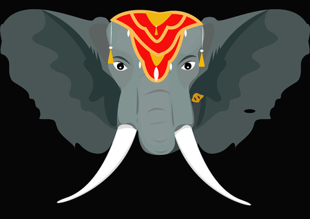 face of thai elephant with decorated cloth on the head on black backgroundのイラスト素材