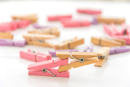 clothespins on white backgroundの写真素材