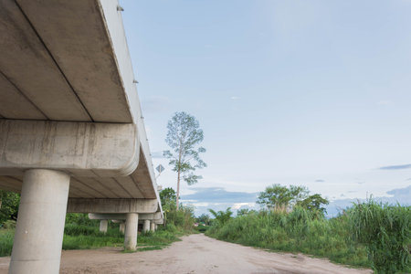 / photo of under bridge with nature view behindの写真素材