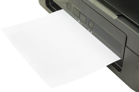 paper feeding out of printer isolated on white background