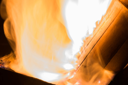 Blazing fire and flames on dry bambooの写真素材