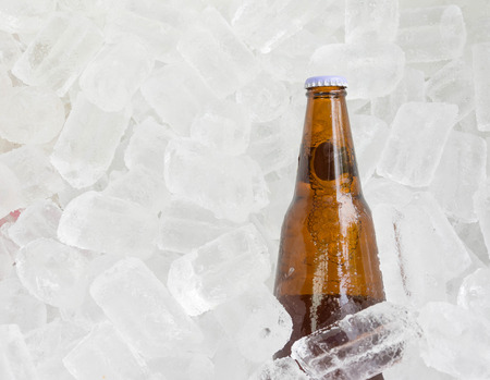 Glass bottle in ice bucketの写真素材