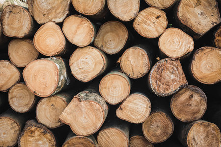 Natural wooden background ,firewood, Firewood stacked and prepared for use pile of wood logs