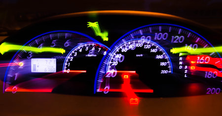 abstract motion blur of light with car's Speedometer illuminated