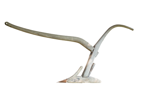 Thai traditional retro plow for deep plowing isolated on whiteの写真素材
