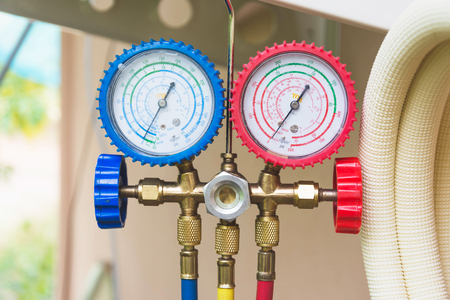 Closeup of a pressure meter on air conditionerの写真素材