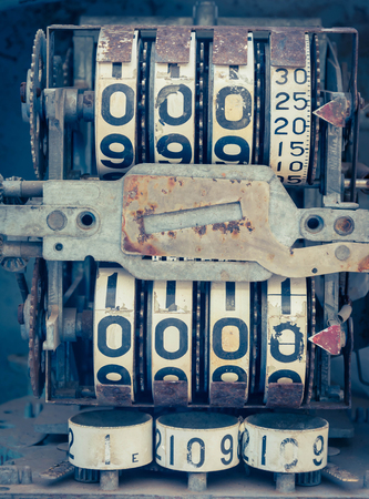 Vintage analog oil meter of a pump,digits of oil pump mechanical counter. Retro style photoの写真素材
