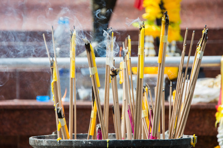 incense burning stick in templeの写真素材