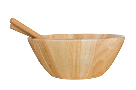 wooden water scoop isolated on whiteの写真素材