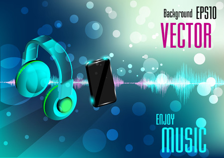 mobile phone and earphone on bokeh background with music waveのイラスト素材