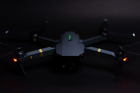 Bangkok, Thailand  25 January 2018: close up of DJI Mavic pro on black. One of the most portable drones in the market. View on the body.のeditorial素材