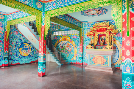 Nakhonsan, THAILAND  May 29, 2017 : Chinese mural painting of Buddhist story on temple wall Nakhonsawan, Thailandのeditorial素材