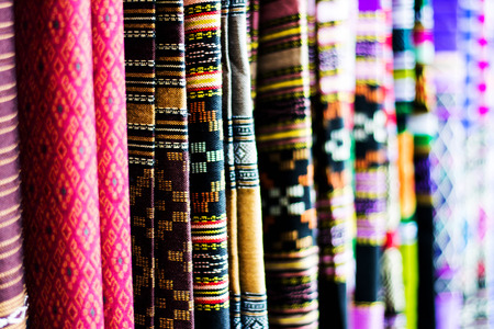 Blurry of Beautiful Thai silk pattern background, shallow depth of fieldの写真素材