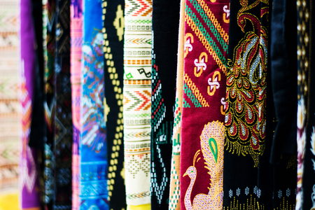 Blurry of Beautiful Thai silk pattern background, shallow depth of fieldの写真素材