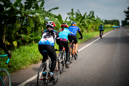 Nakhonsawan,Thailand â September 22-23 2018: Group of cyclists Participated in the activity Promote OTOP travel campaignのeditorial素材