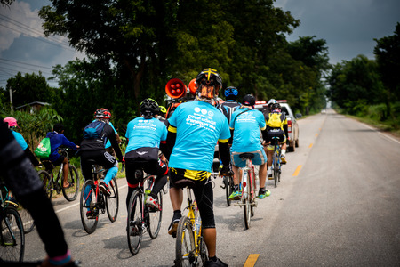 Nakhonsawan,Thailand â September 22-23 2018: Group of cyclists Participated in the activity Promote OTOP travel campaignのeditorial素材