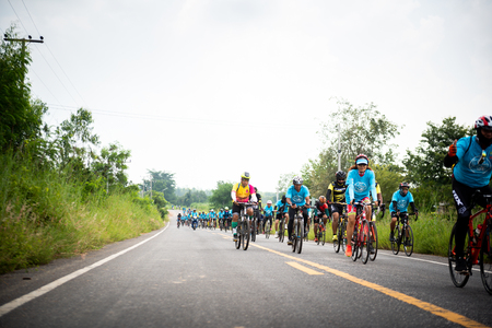 Nakhonsawan,Thailand â September 22-23 2018: Group of cyclists Participated in the activity Promote OTOP travel campaignのeditorial素材